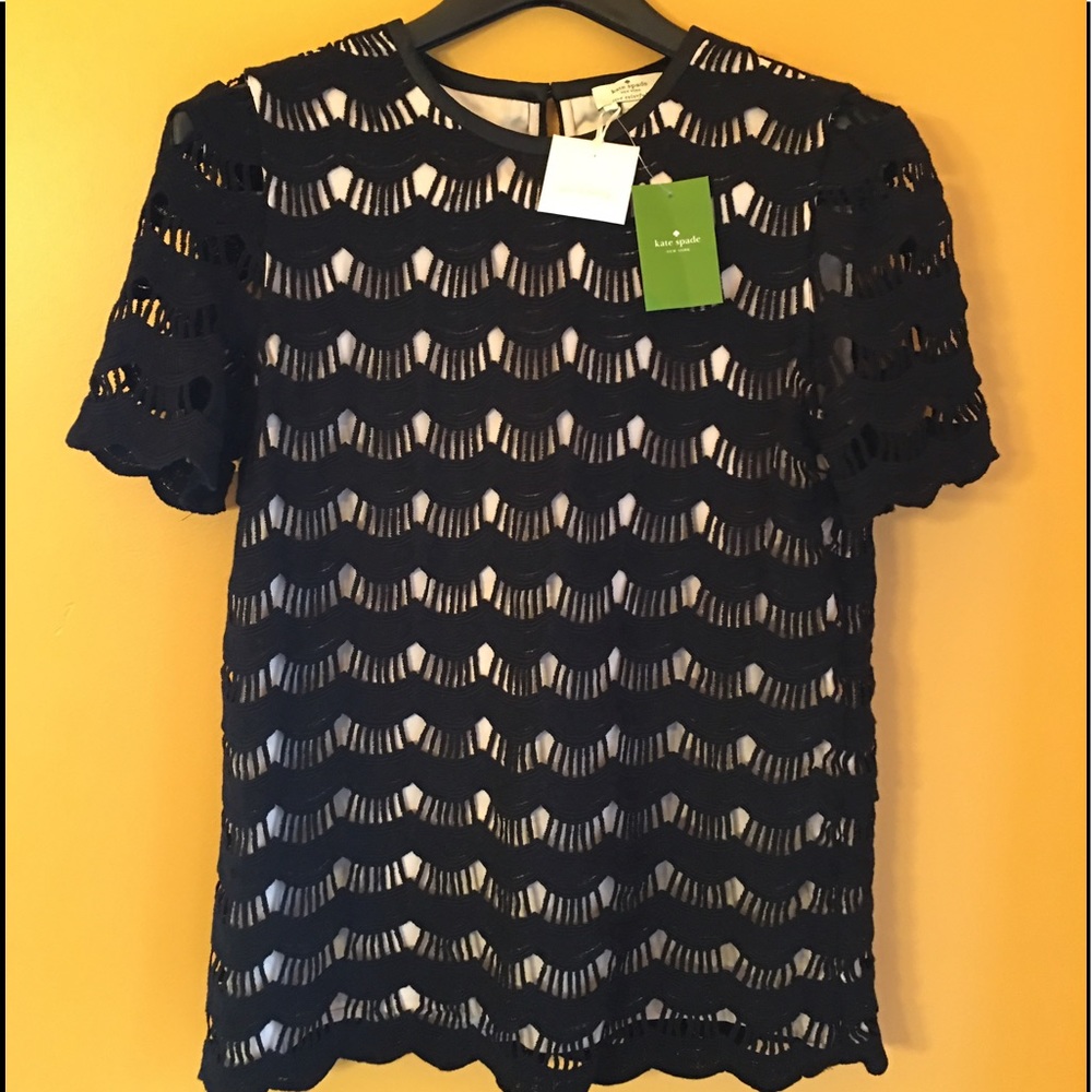 Kate Spade black lace scallop shirt NWT