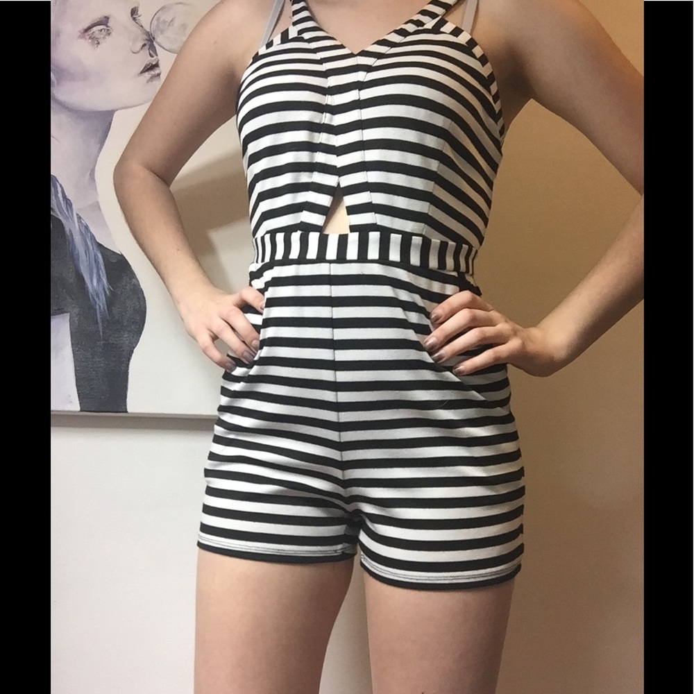 Black and White stripe Romper