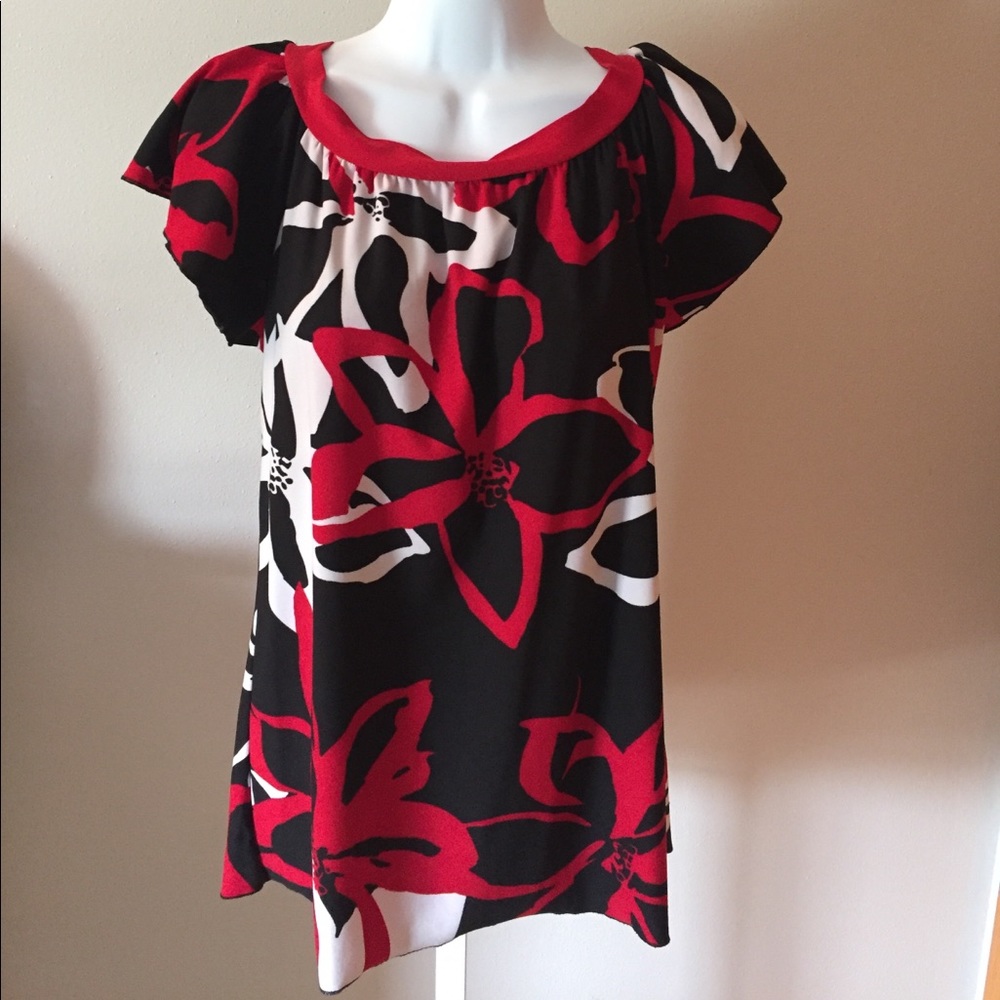 Black red and white flowered blouse