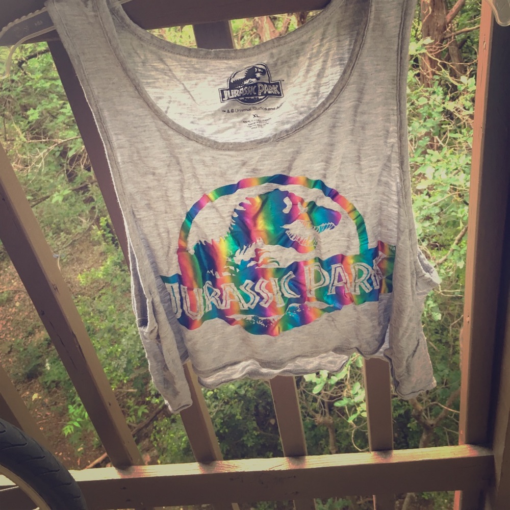Holographic Jurassic park crop top