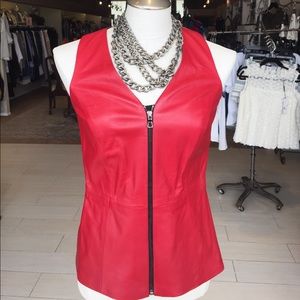 Red Leather Zip Vest