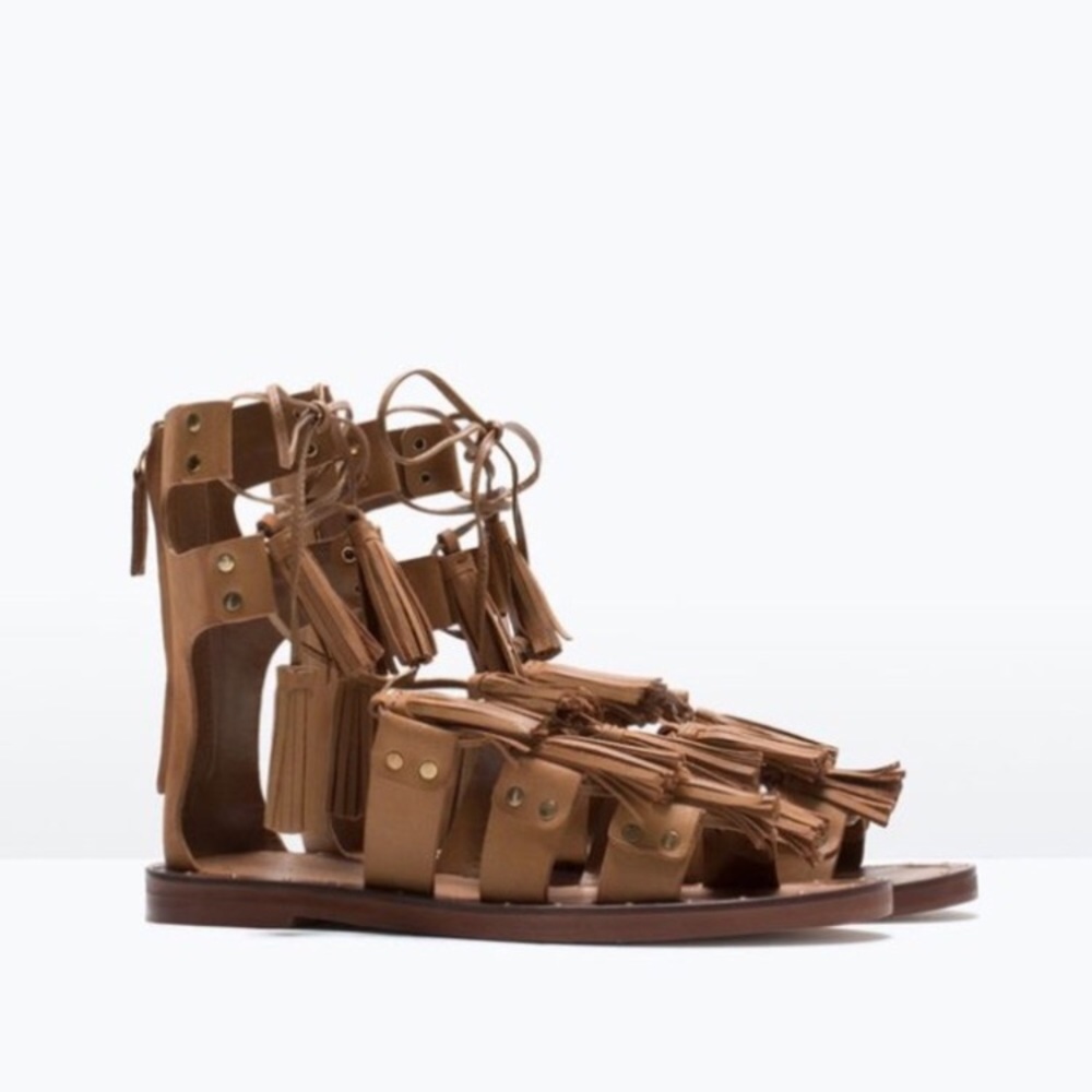 Zara lace up sandals with tassels