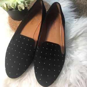Madewell Suede Gold Studded Black Loafers SZ 7