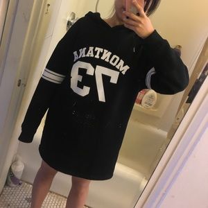 black thick hoodie dress.