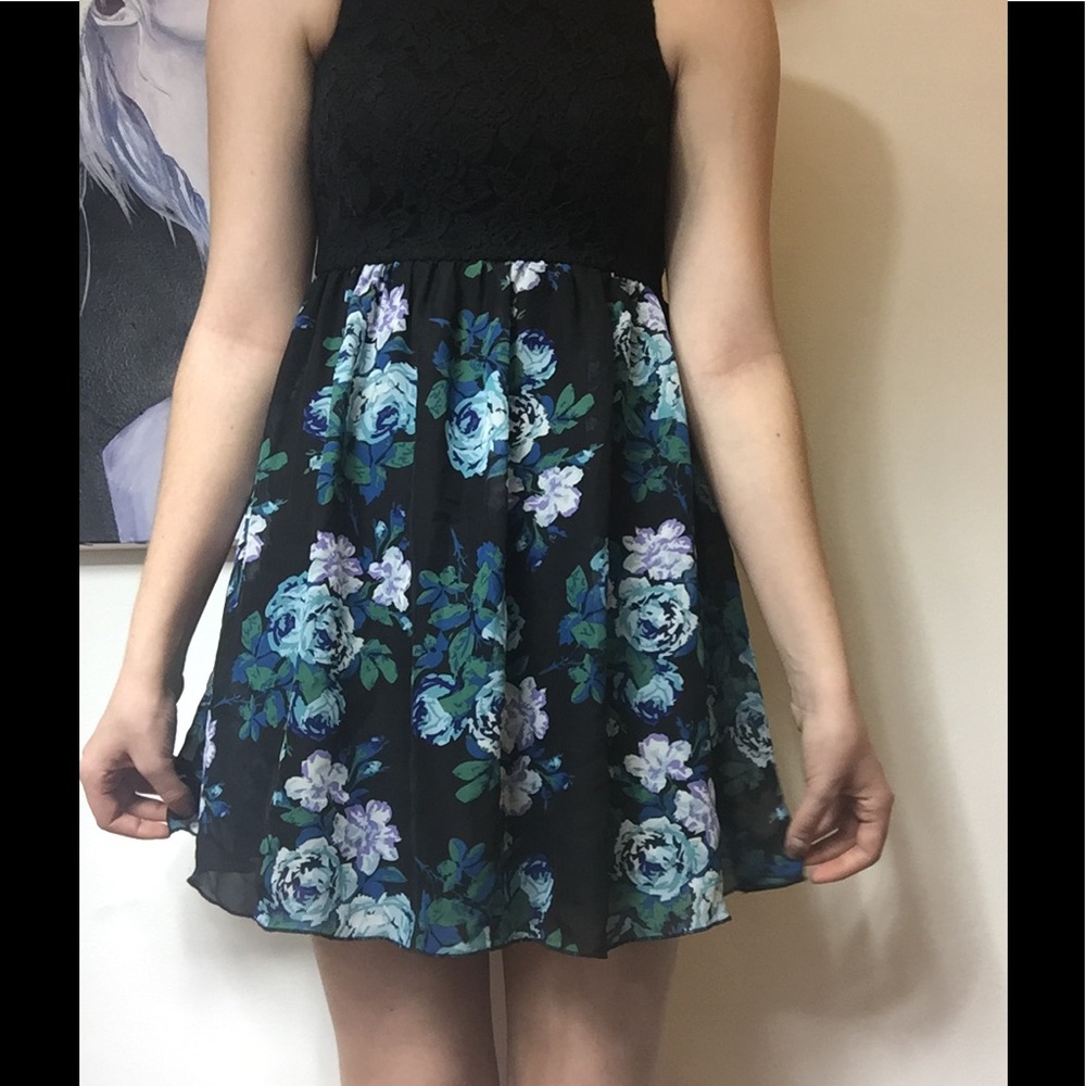 Black & Floral High Neck dress