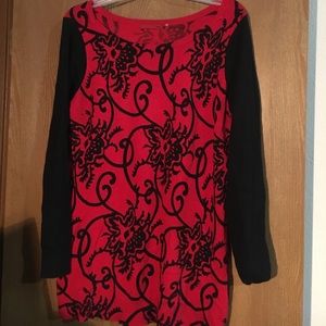 Red & black long sweater-great with leggings