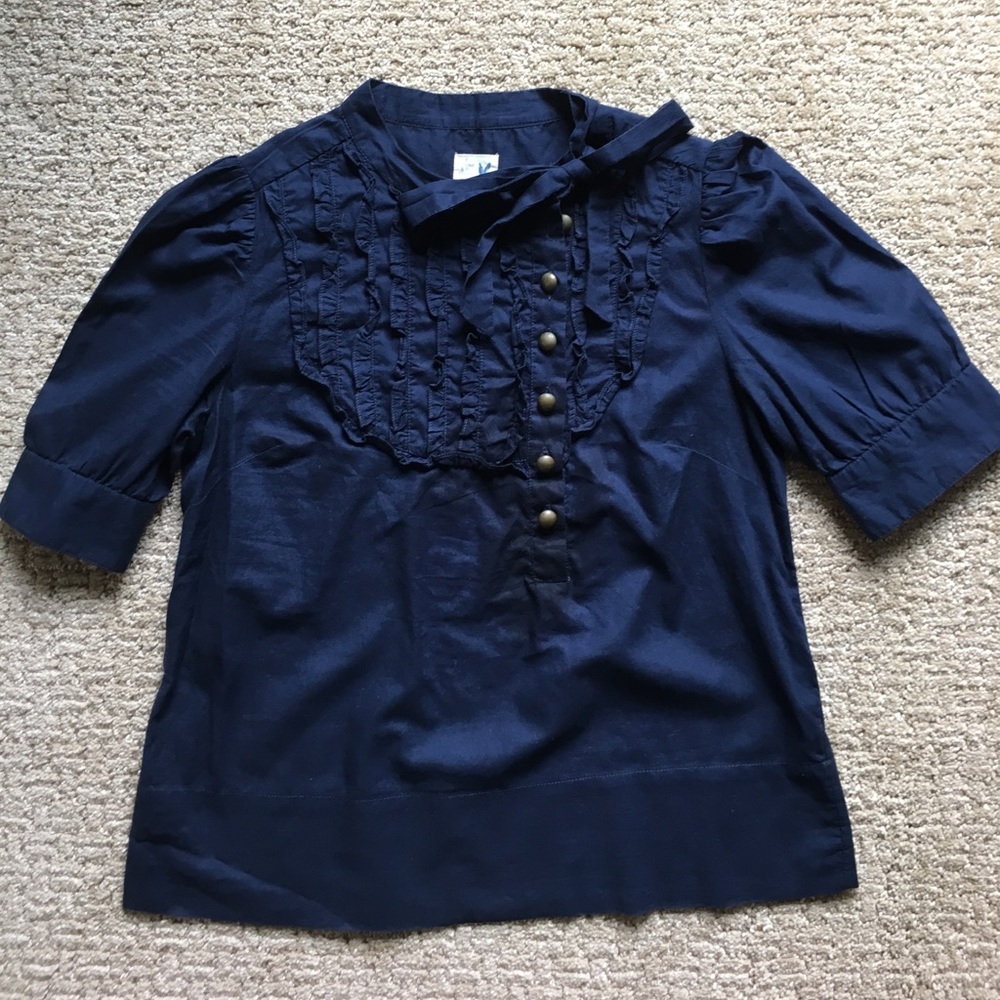 Navy blouse with neck tie