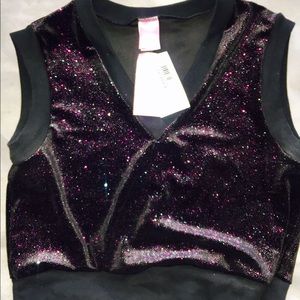Glittery/hologram black v neck crop top