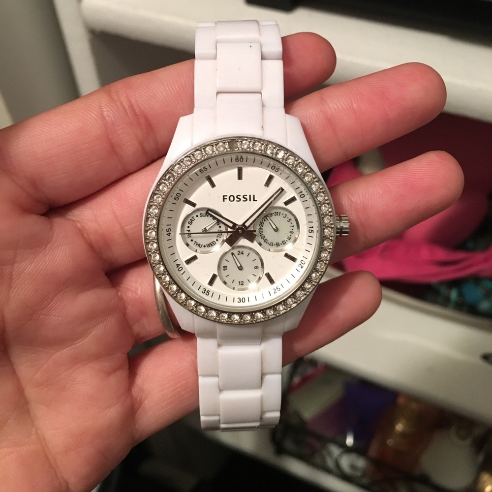 Fossil White Watch With Diamonds
