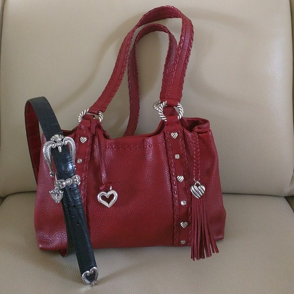 Brighton Red pebbled shoulder bag with bonus belt