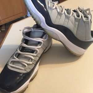 retro 11 navy blue an gray patent leather jordans