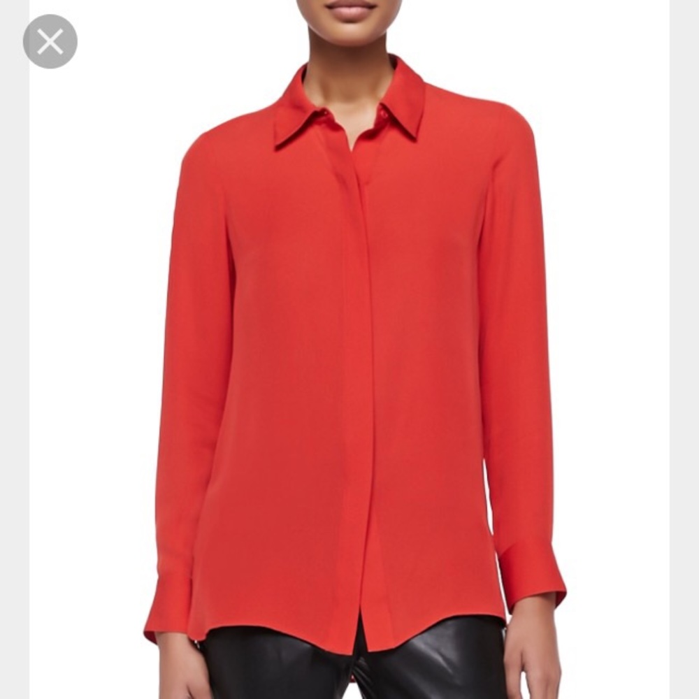 Long Sleeve red silk blouse.