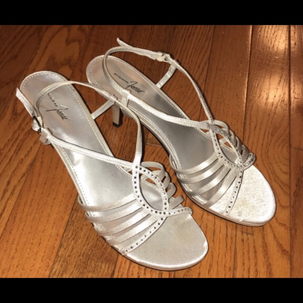 Pair of Silver Open Toe Slingback Homecoming Shoes
