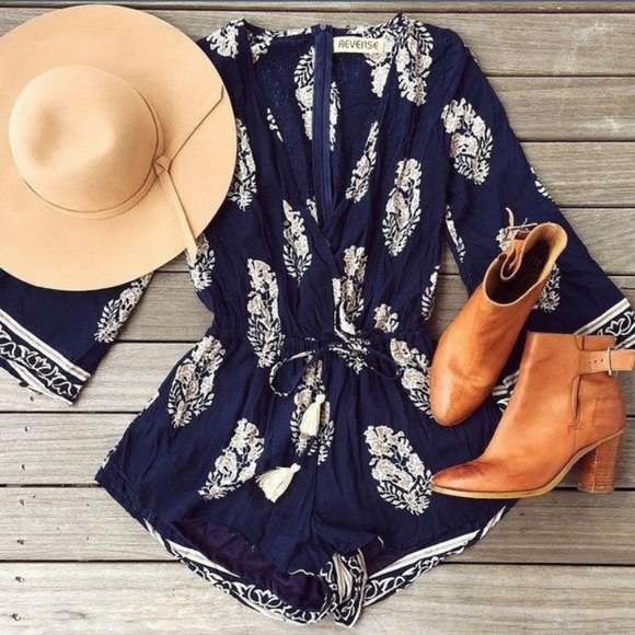 Pants - Blue Boho Coachella Romper