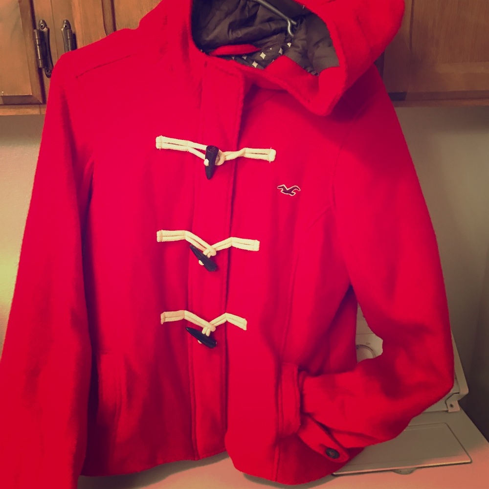 RED HOLLISTER PEA COAT