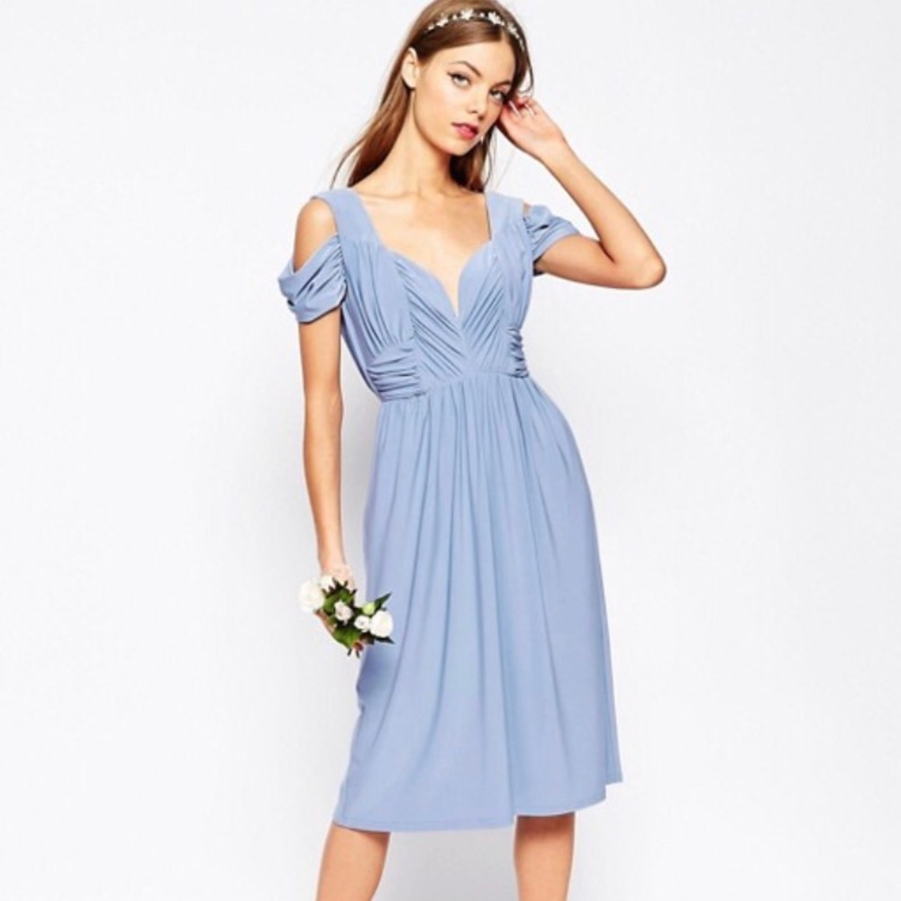 ASOS bridesmaid Drapey Cold Shoulder Midi Dress