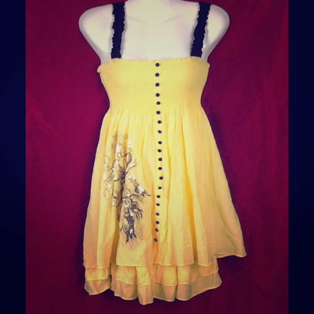 Womens Yellow Sun Dress Double Zero Size M
