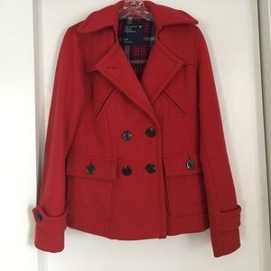American eagle red-orange wool blend pea coat