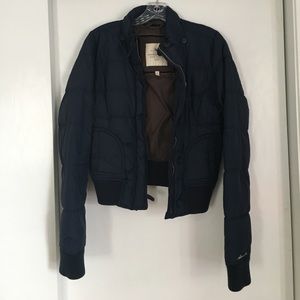 Abercrombie and Fitch navy, down bomber jacket