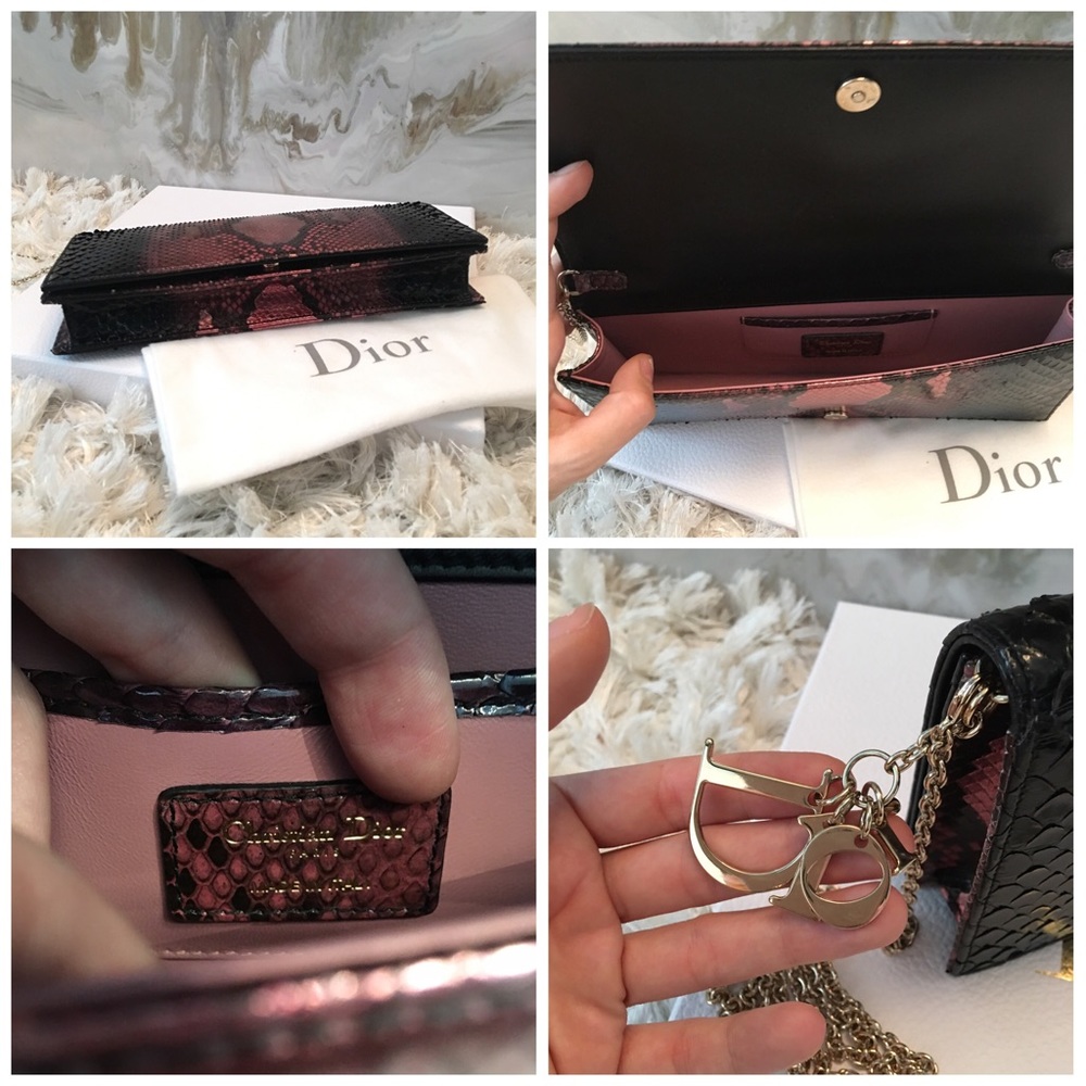 DIOR Pink Metallic Python Lady Dior Chain Clutch - Picture 8 of 8