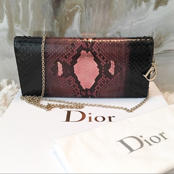 DIOR Pink Metallic Python Lady Dior Chain Clutch - Picture 3 of 8