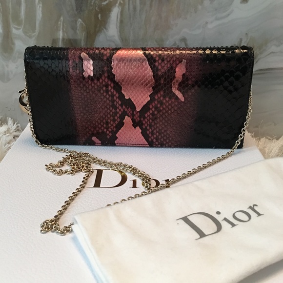 DIOR Pink Metallic Python Lady Dior Chain Clutch - Picture 4 of 8