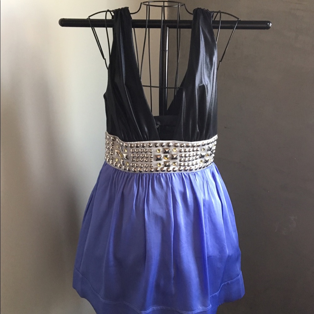 Bebe Black & Purple Party Dress w/ Studded Details
