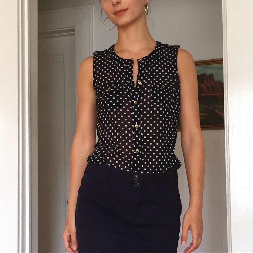 The Limited - Navy & White polka dot blouse