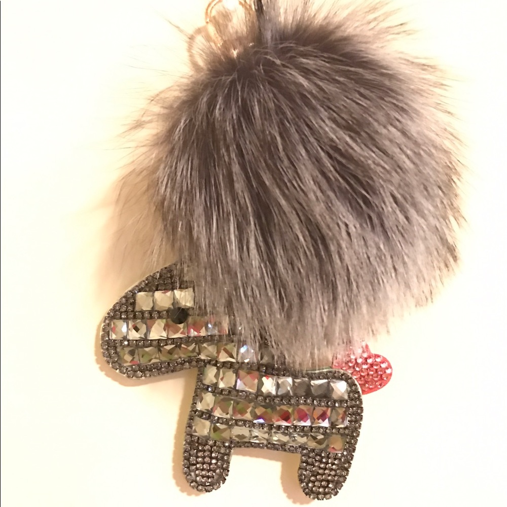 Key Chain  Fur Ball Pom Pom Key Rhinestone Horse