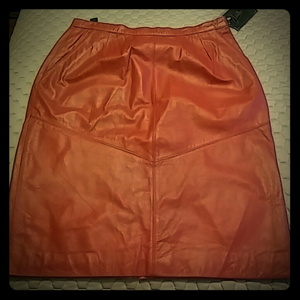 100% Genuine Leather Red Skirt w/back slit