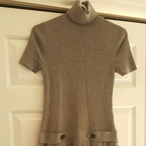 Gray pleated skirt turtleneck sweater dress