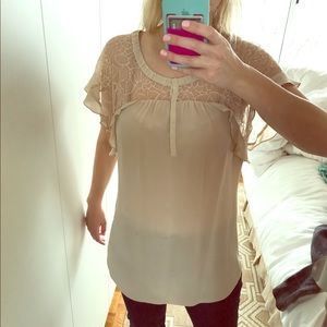 Rebecca Taylor Silk & Lace Beige Blouse SZ: 6
