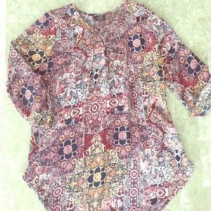 Medium printed pink with blue blouse