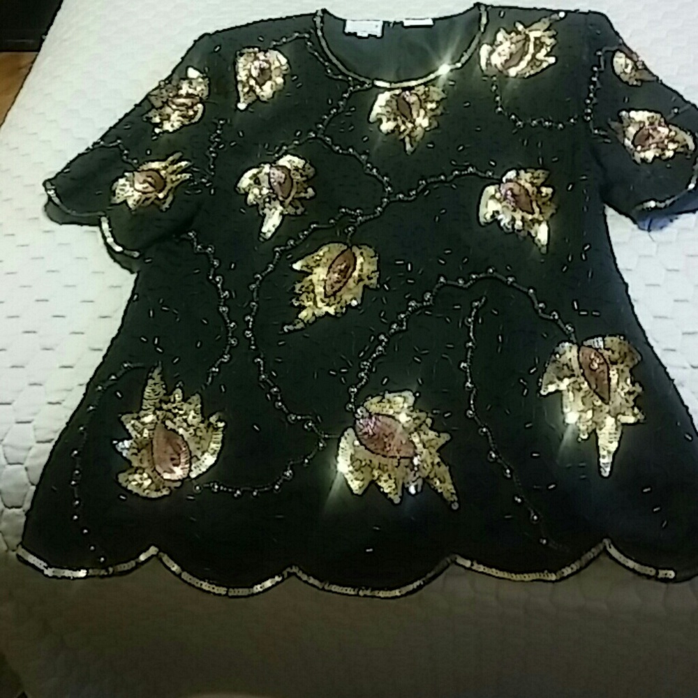 Vintage sequin party top black/gold/bronze