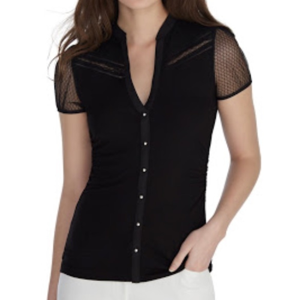 WHBM Short Sleeve Mesh Trim Shirt