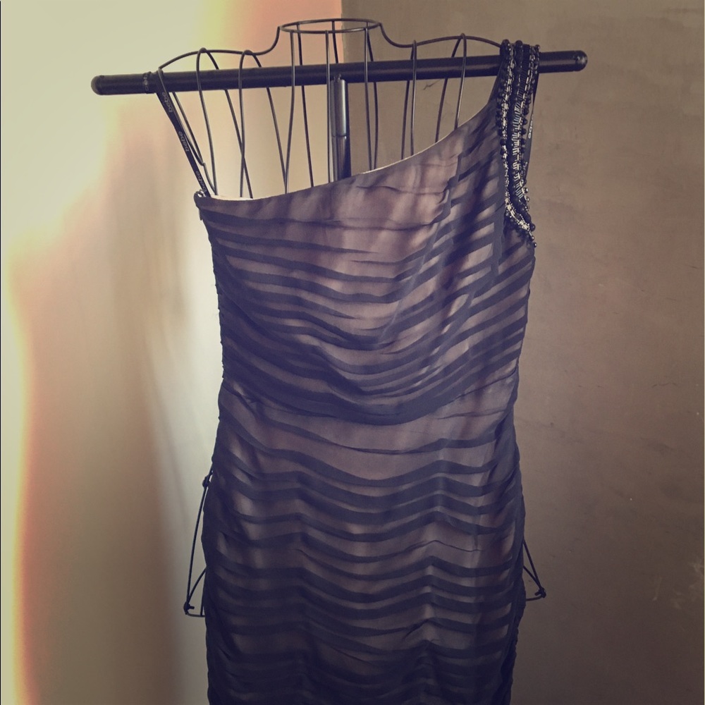 Bebe One Shoulder Cocktail Dress w/ Beaded Strap