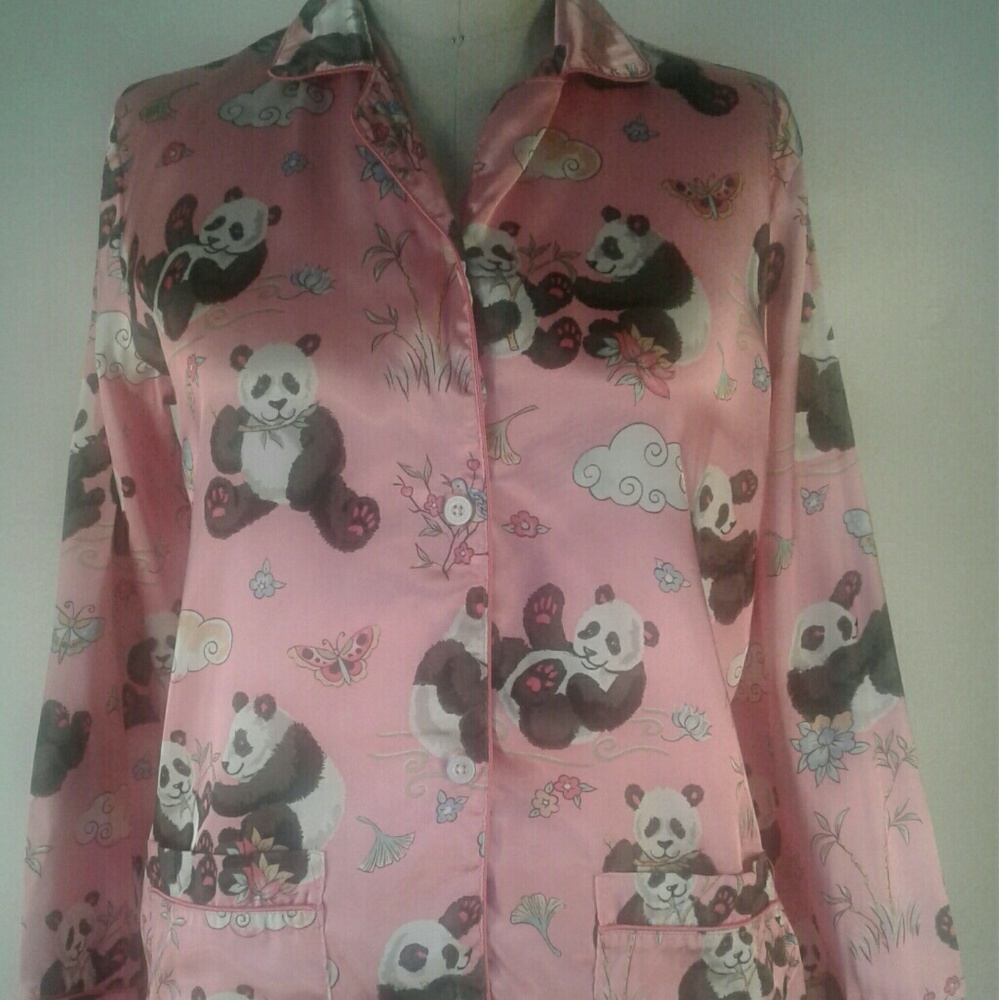 Nick & Nora Panda Bear Pajama Top Pink Polyester