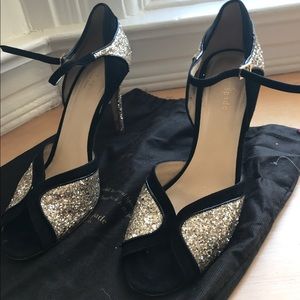 Kate Spade black and gold open toe heels