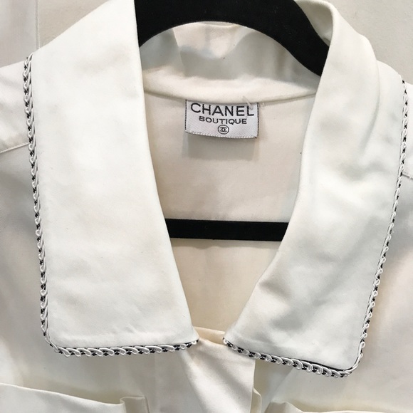CHANEL Authentic White Button Peplum Blouse Top! S - Picture 3 of 7