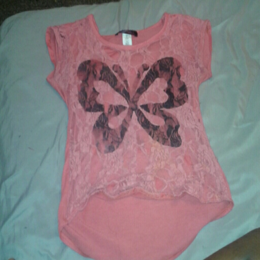 A pink and black butterfly shirt
