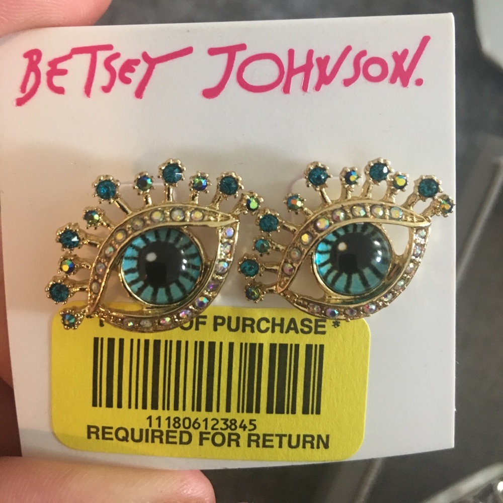 Gold tone glass stone and enamel eye stud earring