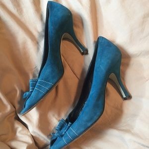 Cynthia Rowley Blue Suede Stilettos with Bow