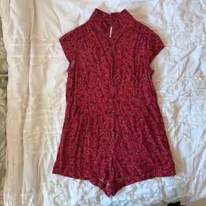 Free People Red Floral Romper
