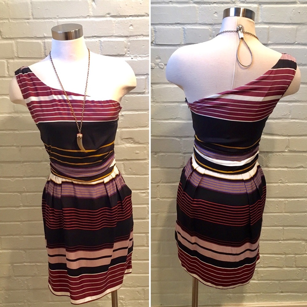 Sold NWOT Nell 100% Silk One-Shoulder Stripe Dress