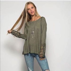 Olive laced bell sleeve top
