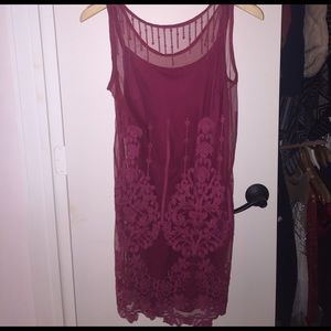 Red embroidered free people dress and slip