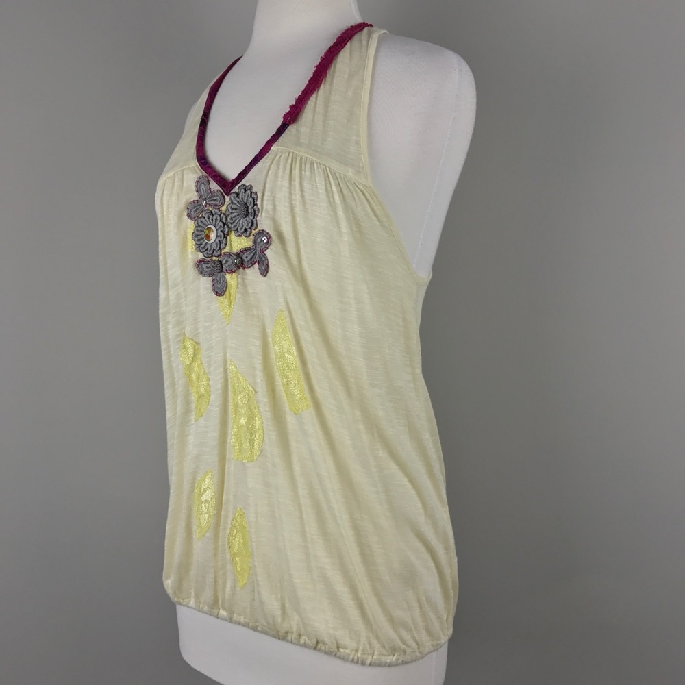 {Free People} Floral Applique w/ Lace Tank Top - Picture 4 of 8