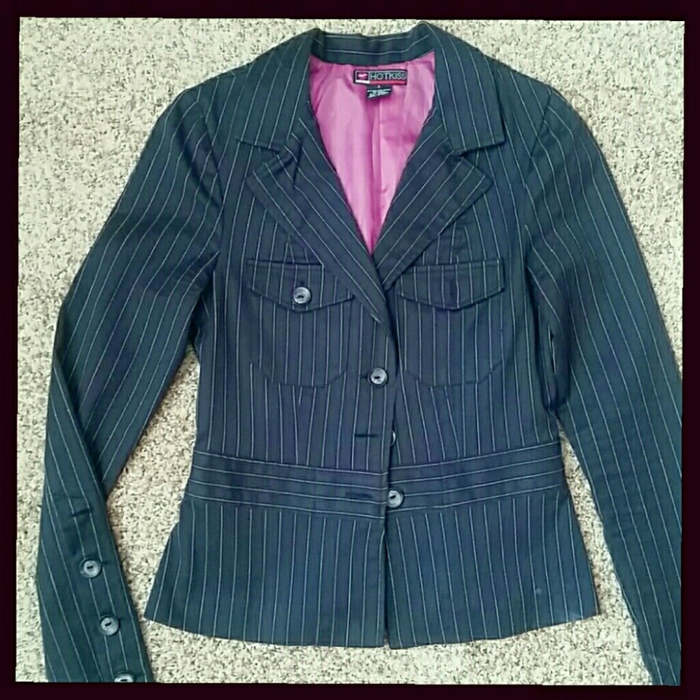 2 for $10 - Black pin striped fitted blazer