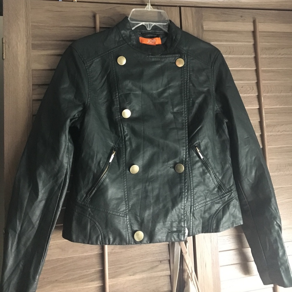 Black faux leather moto jacket