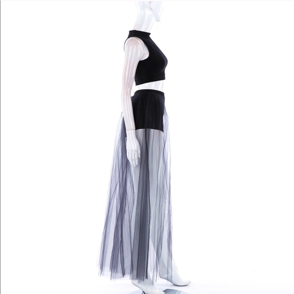 Black sleeveless top and tulle skirt